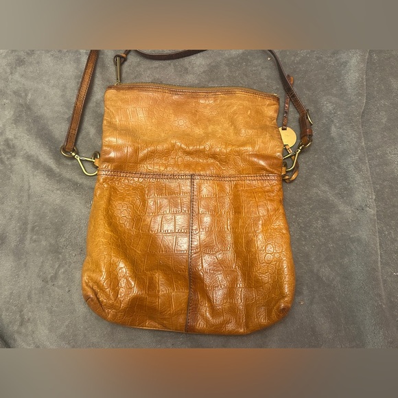 MARGOT New York Cognac Croc Embossed Leather Foldover Crossbody Bag Boho - Picture 4 of 13